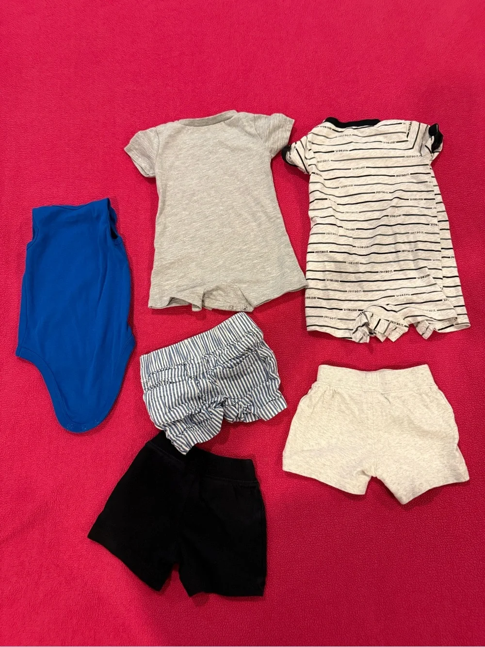 Baby boy summer bundle 6 months 3 shorts 2 rompers 1 July 4 onesie various brand